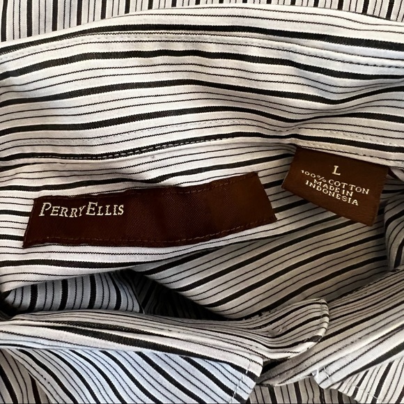 Perry Ellis Blue Grey Striped Button Short Sleeve Shirt O-14 - Picture 4 of 8